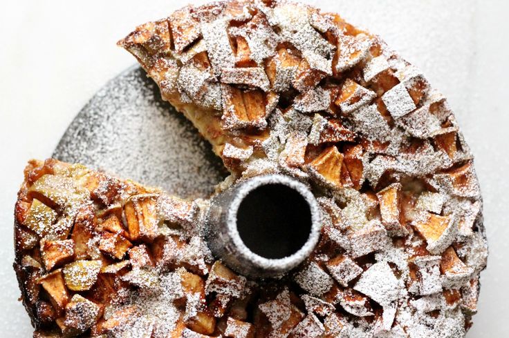 a bundt cake covered in powdered sugar