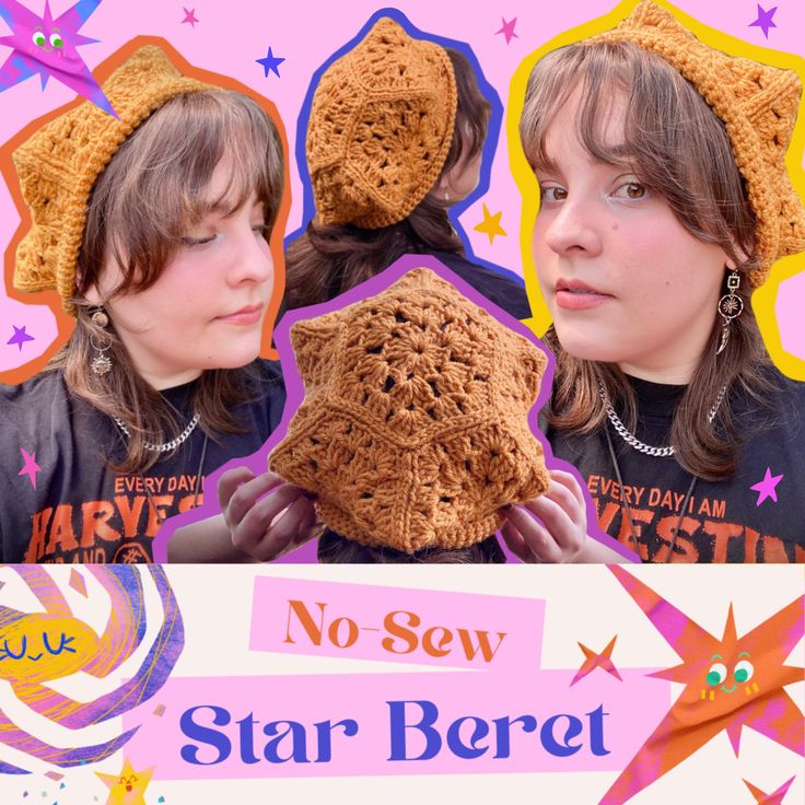 two women wearing knitted hats and one holding a crochet star beret