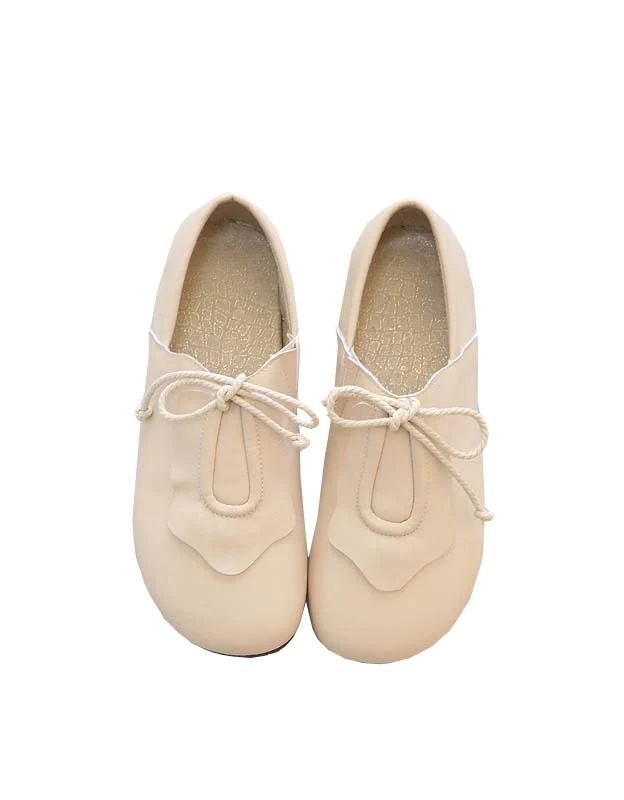 Spring Slip-on Comfortable Lace-up Flat Shoes — Obiono Casual Beige Slip-on Oxfords, Casual Cream Lace-up Shoes With Round Toe, White Lace-up Flats With Rubber Sole, Casual Beige Almond Toe Lace-up Shoes, Spring Beige Flat Leather Shoes, Beige Flat Leather Shoes For Spring, Spring Flat Walking Shoes With Stitched Sole, Beige Low-top Leather Shoes With Rubber Sole, Beige Lace-up Shoes With Rubber Sole