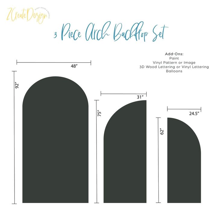 the measurements for an arched door and arch set, including two sides are shown in black