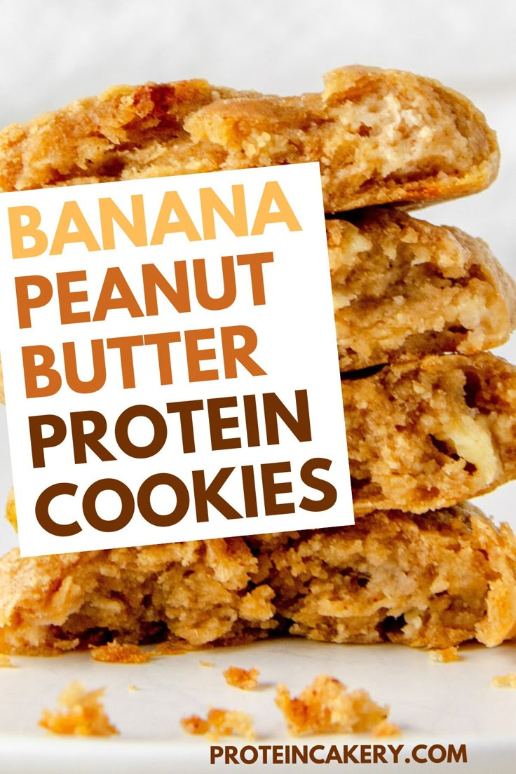 A stack of banana peanut butter protein cookies with a soft and chewy texture, perfect as a healthy breakfast cookie recipe, with text overlay. Peanut Butter Oat Protein Cookies, Keto Recipes With Peanut Butter Powder, Almond Butter Protein Cookies, Banana Protein Cookies Healthy, High Protein Peanut Butter Snacks, Protein Pb Cookies, Banana Protein Snacks, Banana Oatmeal Protein Cookies, Banana High Protein Recipes