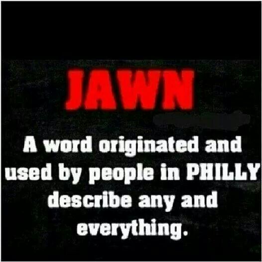 the words jawn are written in red and white on a black background with an image of