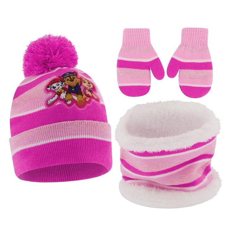 Matching Paw Patrol pattern Winter Hat, Scarf, and Kids Glove or mitten set with thick earflaps and features Paw Patrol character patch embroidered on the front. Toddler Winter Hat, Pink Mittens, Paw Patrol Marshall, Toddler Mittens, Nickelodeon Girls, Paw Patrol Girl, Toddler Beanie, Girls Winter Hats, Paw Patrol Characters