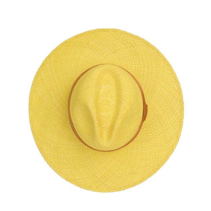 Complete your look with a stylish Ortus hat.  The Sol hat is wonderfully crafted in a striking classic weave pattern, blending rich hues of yellow straw. It is dressed up with a camel grosgrain ribbon.  The Sol hat is a stylish accessory and its brim is great for protecting wearers in the sun. This hat is perfect for the beach or walking around the city, and can be worn by women and men.  Ortus hats are contemporary and are made with bold design concepts.  The hats are individually dyed and hand Yellow Panama Hat With Curved Brim For Spring, Yellow Curved Brim Panama Hat For Spring, Yellow Fedora Sun Hat For Summer, Yellow Fedora With Short Brim For Spring, Casual Yellow Panama Hat With Curved Brim, Casual Yellow Short Brim Panama Hat, Casual Yellow Panama Hat With Short Brim, Yellow Panama Fedora Hat For Spring, Yellow Fedora With Curved Brim For Beach