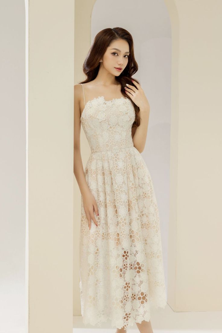 Unleash your inner elegance with our dress. Designed with delicatelace and a flattering A-line silhouette, this dress will elevate any occasion with grace and sophistication. Let the intricate details and timeless style make a statement for you. Chic Midi Lace Dress With Delicate Details, Luxury Romantic Midi Dress With Delicate Lace, Nude Lace Midi Dress, Feminine V-neck Midi Dress With Lace Trim, Beige A-line Midi Dress With Lace Trim, Types Of Lace, Ankle Length Dress, Lace Midi, Lace Patterns