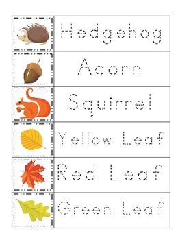 an autumn themed worksheet with words and pictures