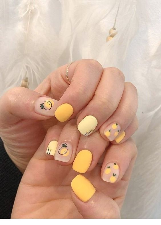 Donut Candles, Girls Nail Designs, Korean Nail, Yellow Nail Art, Korean Nail Art, Nails Yellow, Summer Nail Art, Colorful Nail, Cute Nail Art Designs