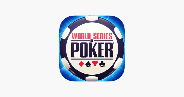 the world series of poker logo is shown in blue and white, with an image of a