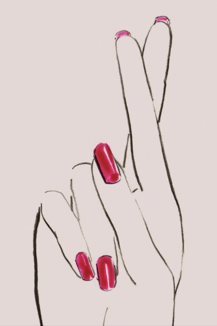 a drawing of two hands with red nail polish