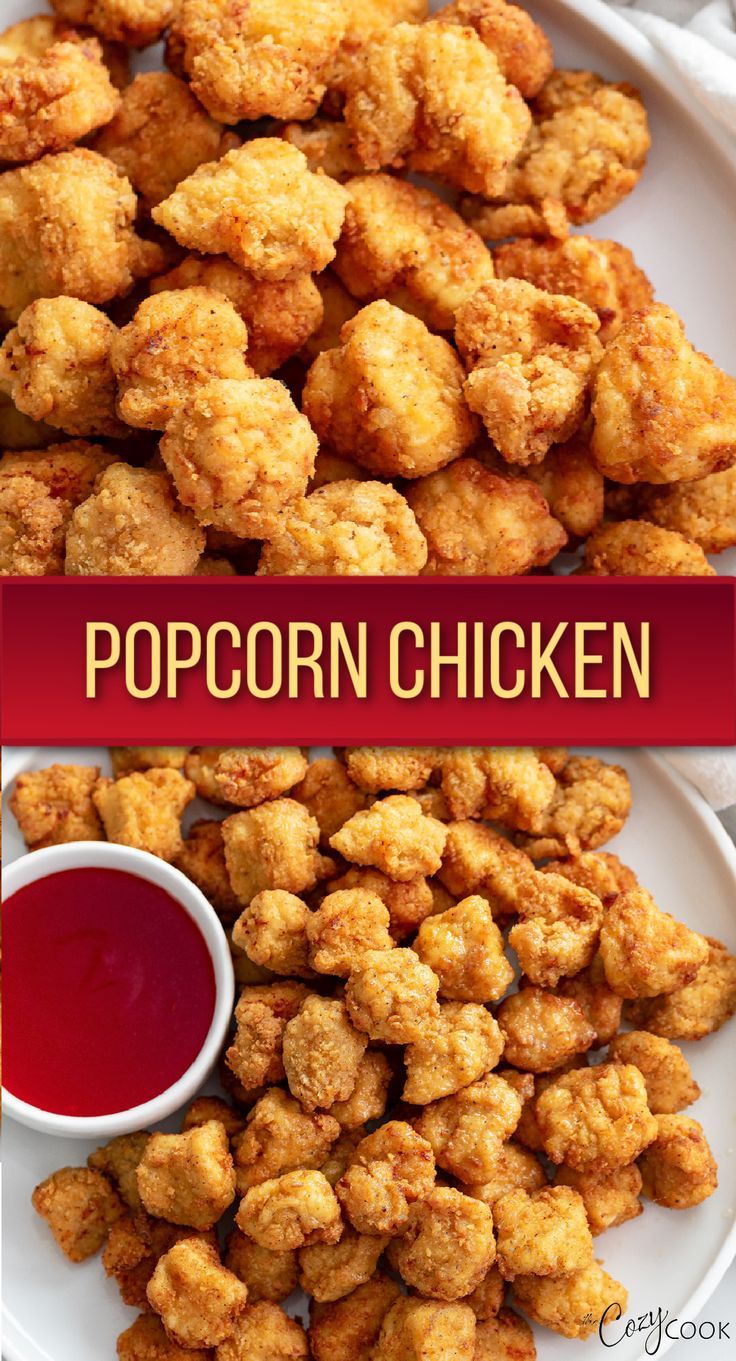 popcorn chicken with a side of red sauce. Famous Bowl, Kfc Famous Bowl, Picky Eaters Dinner, Fried Chicken Nuggets, Popcorn Chicken Recipe, Meals For Kids, Cozy Cook, Kentucky Fried Chicken, Picky Eaters Kids