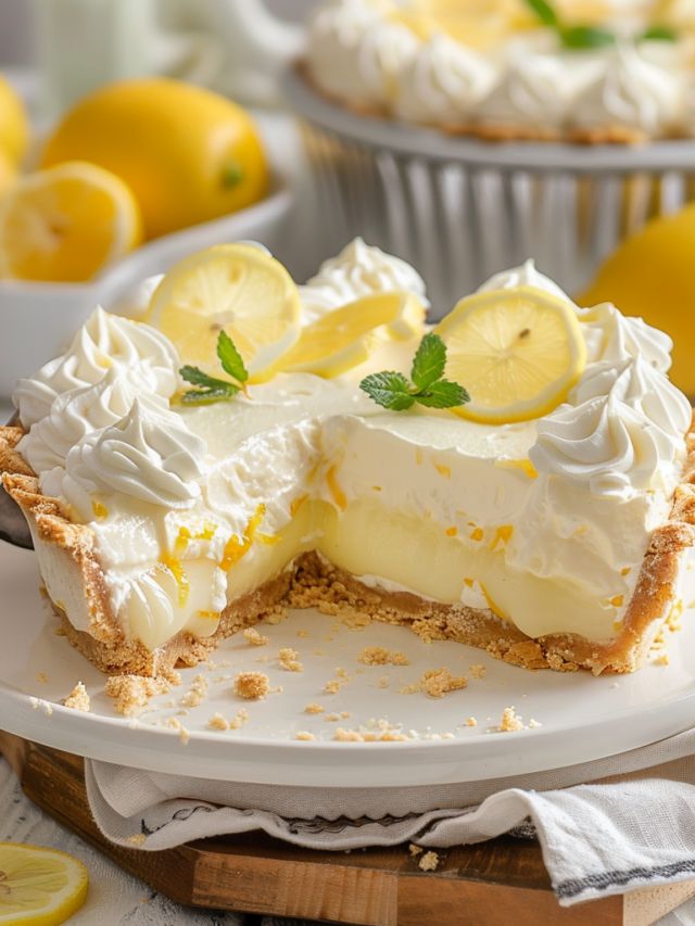 there is a lemon pie on the plate