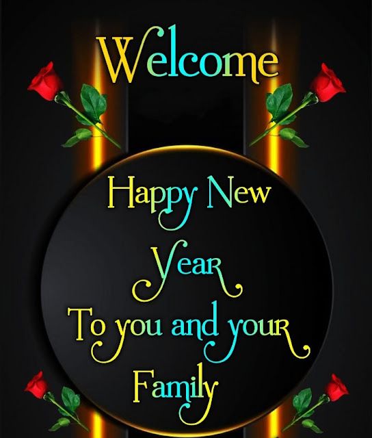 happy new year to you and your family greeting card with roses on the black background