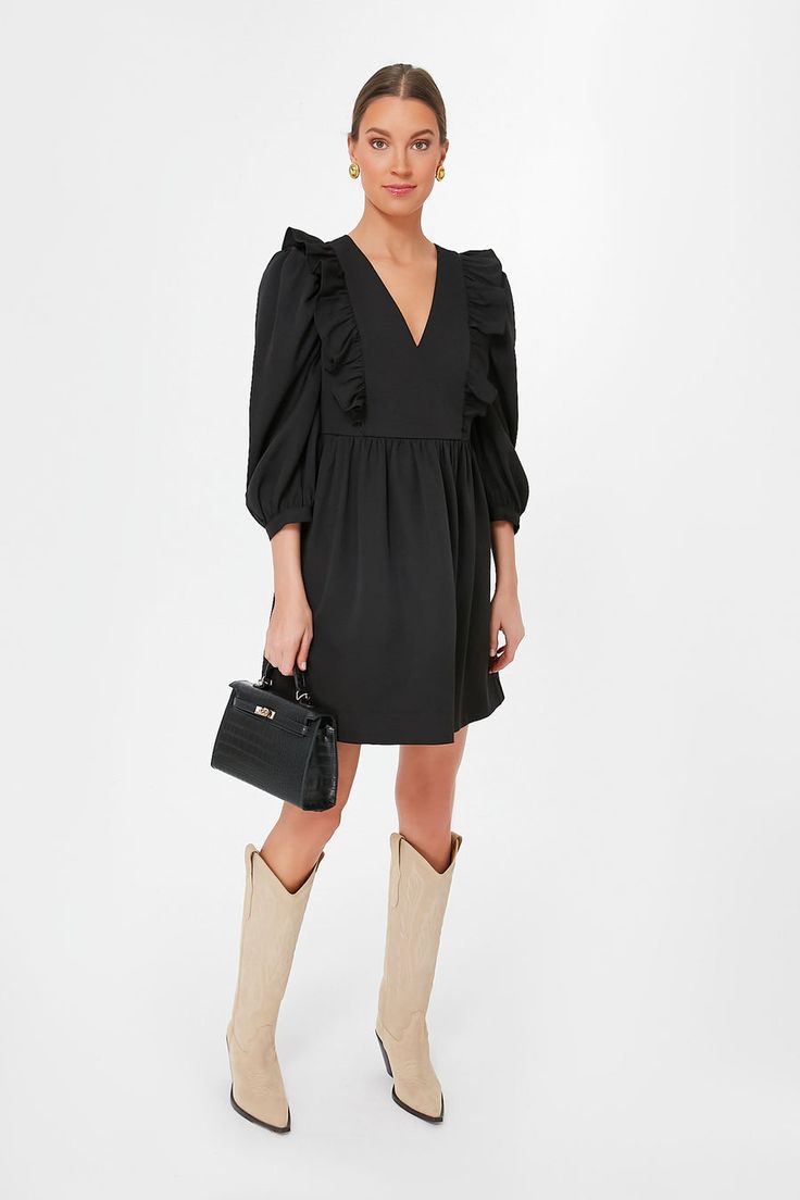 In an all black colorway for a sleek sophisticated feel, the Black Rue Dress is all about sweet and feminine details. The LBD update that your closet needs, this stylish mini features a flattering V-neckline and flirty ruffle details on the bodice and back bib for an effortless look that we love to dress up or down. Pa Black Sweatshirt Dress, Tuckernuck Dress, Kenzo Dress, Charlotte Dress, Closet Needs, Place Dress, Flowy Mini Dress, Feminine Details, Olive Green Dresses