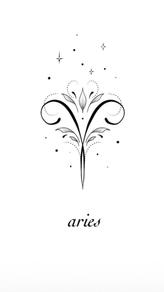 the word aries written in black ink on a white background with stars and swirls