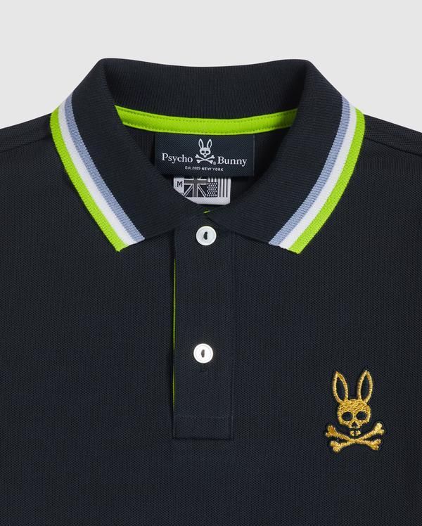 Psycho Bunny Men's ST Barts Polo Navy – Rafaelos Contrast Interior, Kids Party Wear Dresses, Kids Party Wear, Pique Shirt, Bunny Man, Bunny Logo, Polo Design, St Barts, Mother Of Pearl Buttons