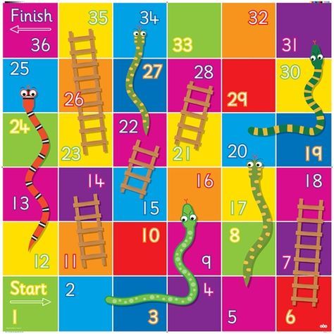 the snakes and ladders puzzle is shown with numbers on it, as well as one snake