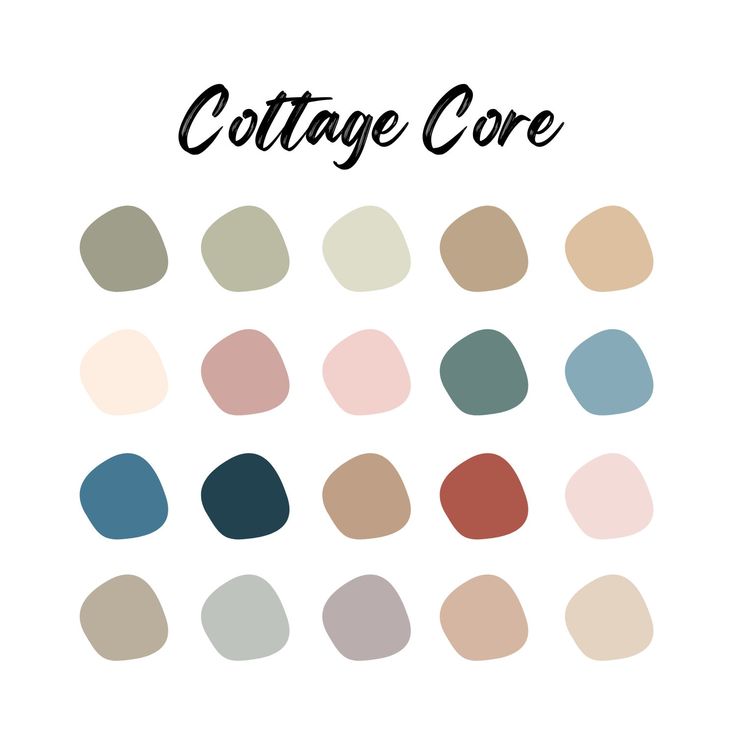 the color scheme for cottage core is shown in black and white, with different colors