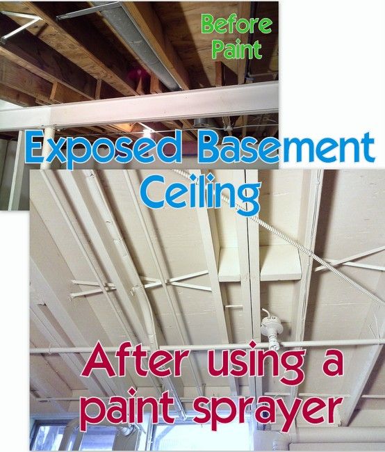 before and after photos of exposed basement ceilinging with text overlay reading exposed basement ceiling ceilings