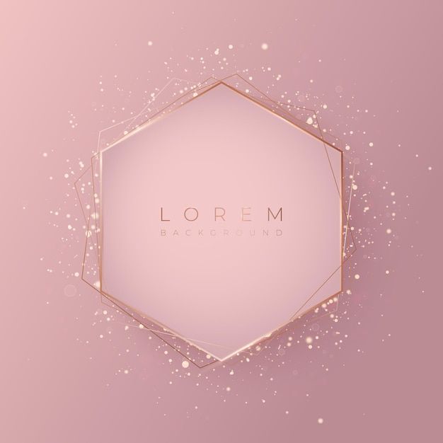 an abstract pink background with gold glitter and a hexagonal frame in the middle