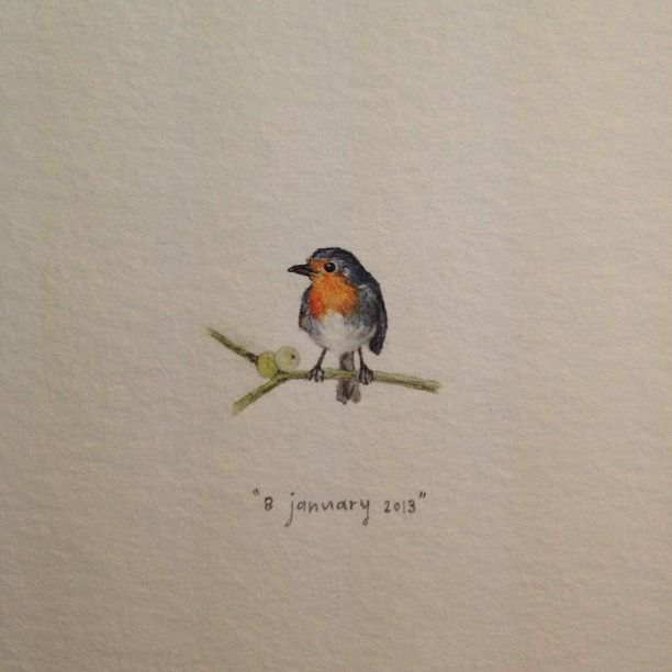 a drawing of a bird sitting on top of a branch