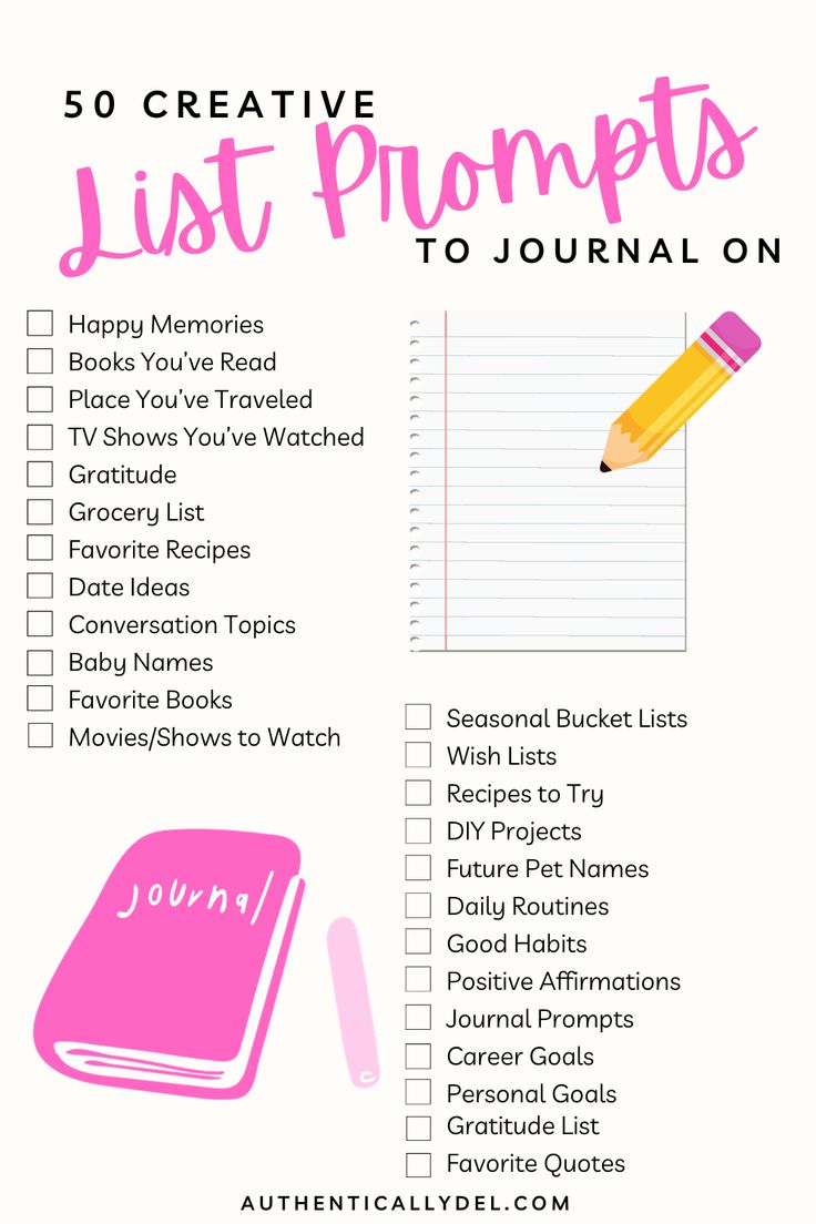 50 creative list prompts to journal on Creative List Ideas, Writing Lists Ideas, Things To Do In Your Journal Ideas, To Do List Title Ideas, Types Of Journals To Keep Ideas, Writing Promt Ideas Journal Prompts, 100 Lists Of Lists, List Of Lists To Make, Journal Prompts Lists