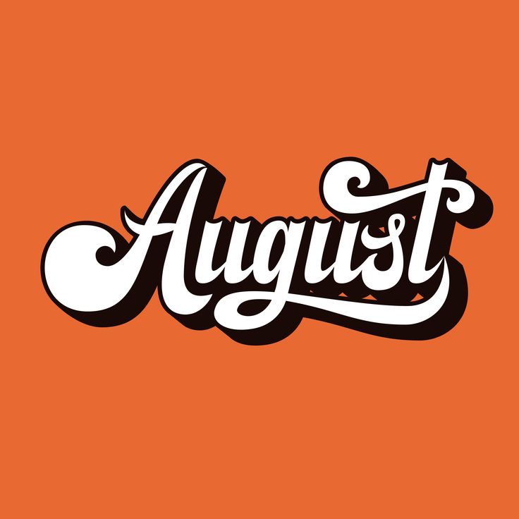 the word august written in black and white on an orange background