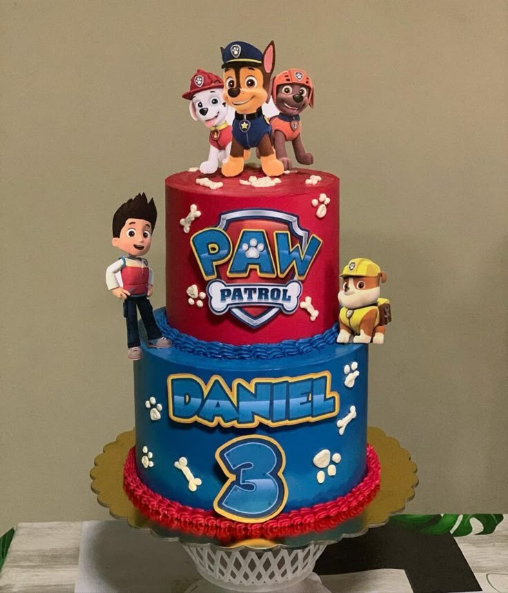 a birthday cake with paw patrol characters on it