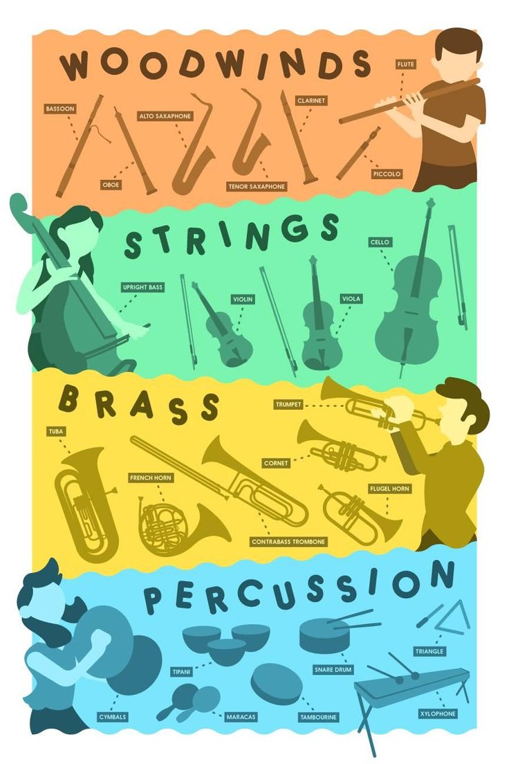 the poster shows different types of musical instruments