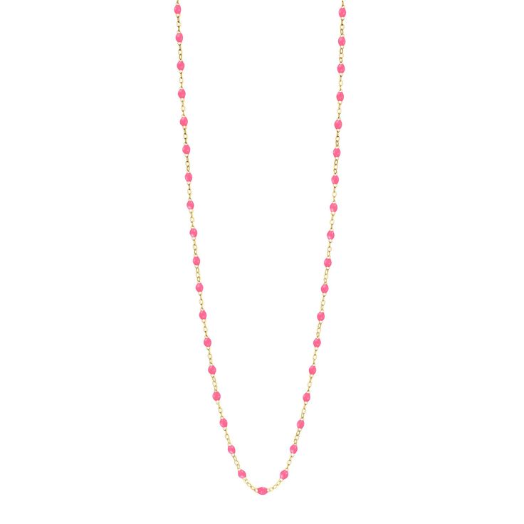 Gigi Clozeau - Classic Gigi Pink sautoir, Yellow Gold, 23.6 Pink Cable Chain Jewelry Gift, Pink Cable Chain Necklace Gift, Pink Cable Chain Necklace As Gift, Pink Cable Chain Necklace For Gift, Pink Round Single Strand Jewelry, Pink Single Strand Round Jewelry, Elegant Pink Chain Necklace With Delicate Chain, Pink Delicate Round Necklace, Pink Long Necklace For Gift