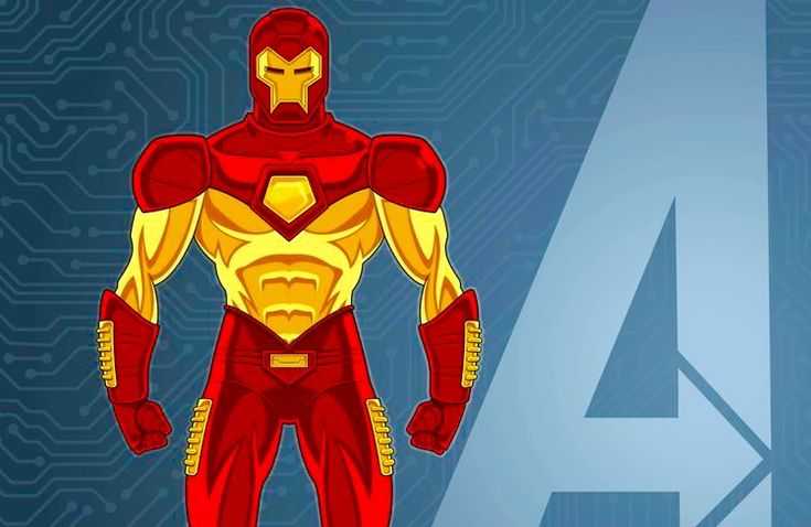 an iron man character standing in front of a circuit board with the letter a on it