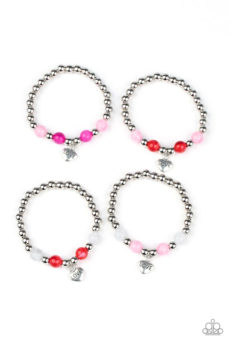 Bracelets in assorted colors.  Featuring a stretchy fit, the flirty silver beaded heart charm bracelet is in the shades of Red/Pink.

Sold as one kid's stretch bracelet. Pink Heart Charm Necklace, Shades Of Light Pink, Paparazzi Accessories Jewelry, Children's Jewelry, Beaded Heart, Bracelet Kits, Shades Of Light, Love Stamps, Paparazzi Accessories