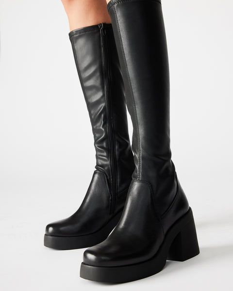 Long Black Boots, Steve Madden Boots, Gogo Boots, Black Knee High Boots, Platform Block Heels, Poses References, Knee Boot, Leather Socks, Black Knees