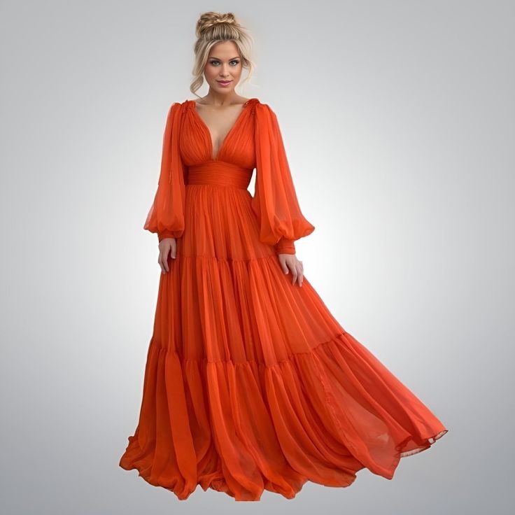 Green Prom Dress Plus Size, Burnt Orange Prom Dress, V Neck Ball Gown, Ball Gowns For Women, Orange Prom Dress, Prom Dress V Neck, Emerald Green Prom, Puffy Prom Dresses, V Neck Gown