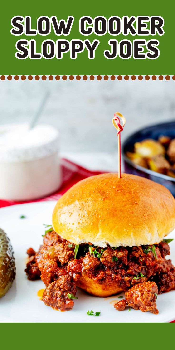 slow cooker sloppy joes on a white plate