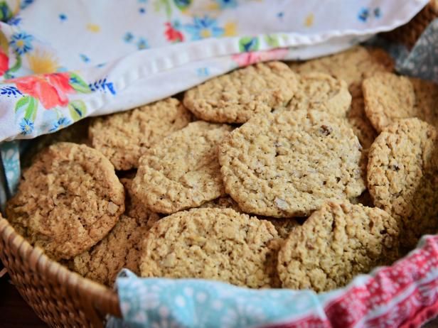 a basket filled with cookies sitting on top of a table