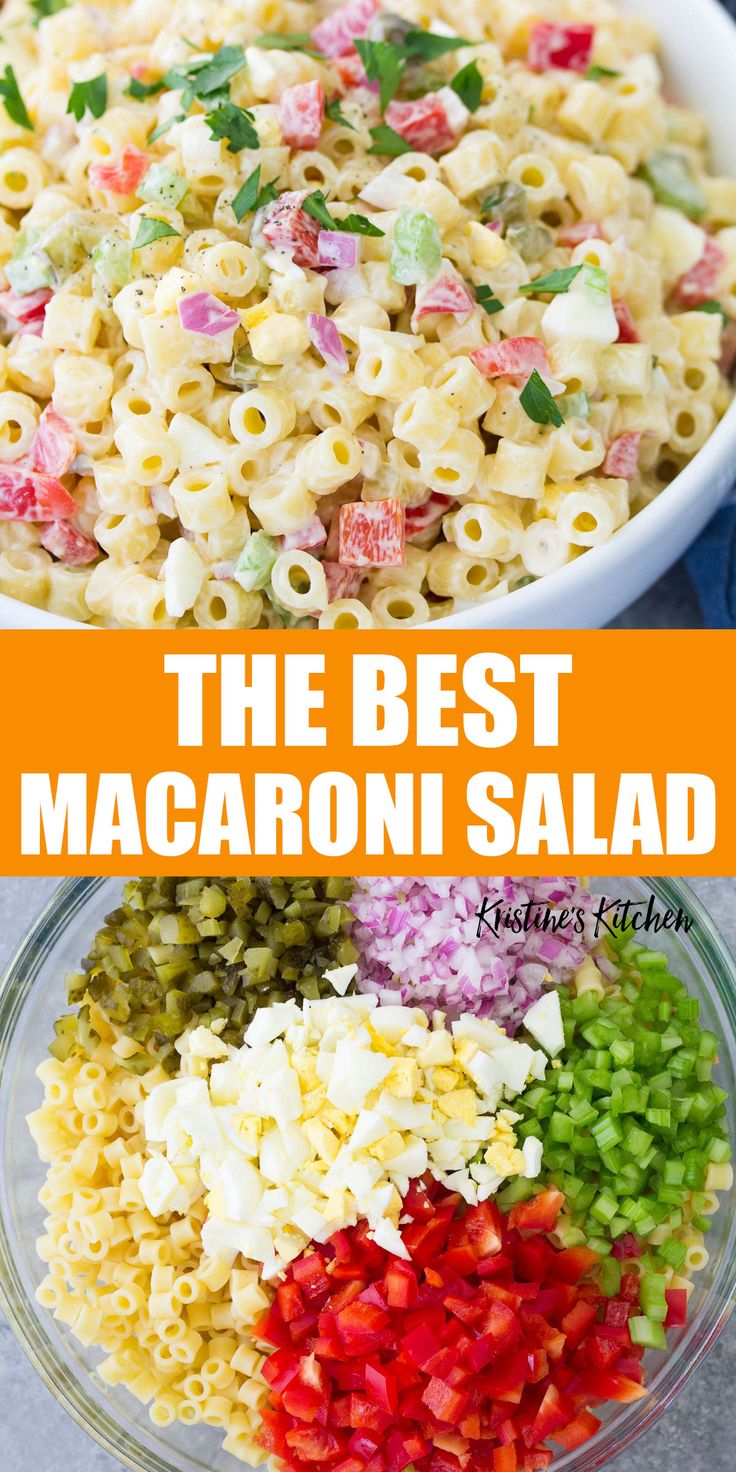 the best macaroni salad in a bowl