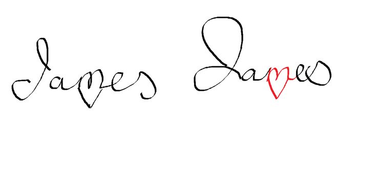 the word james same written in cursive writing with a red heart on it