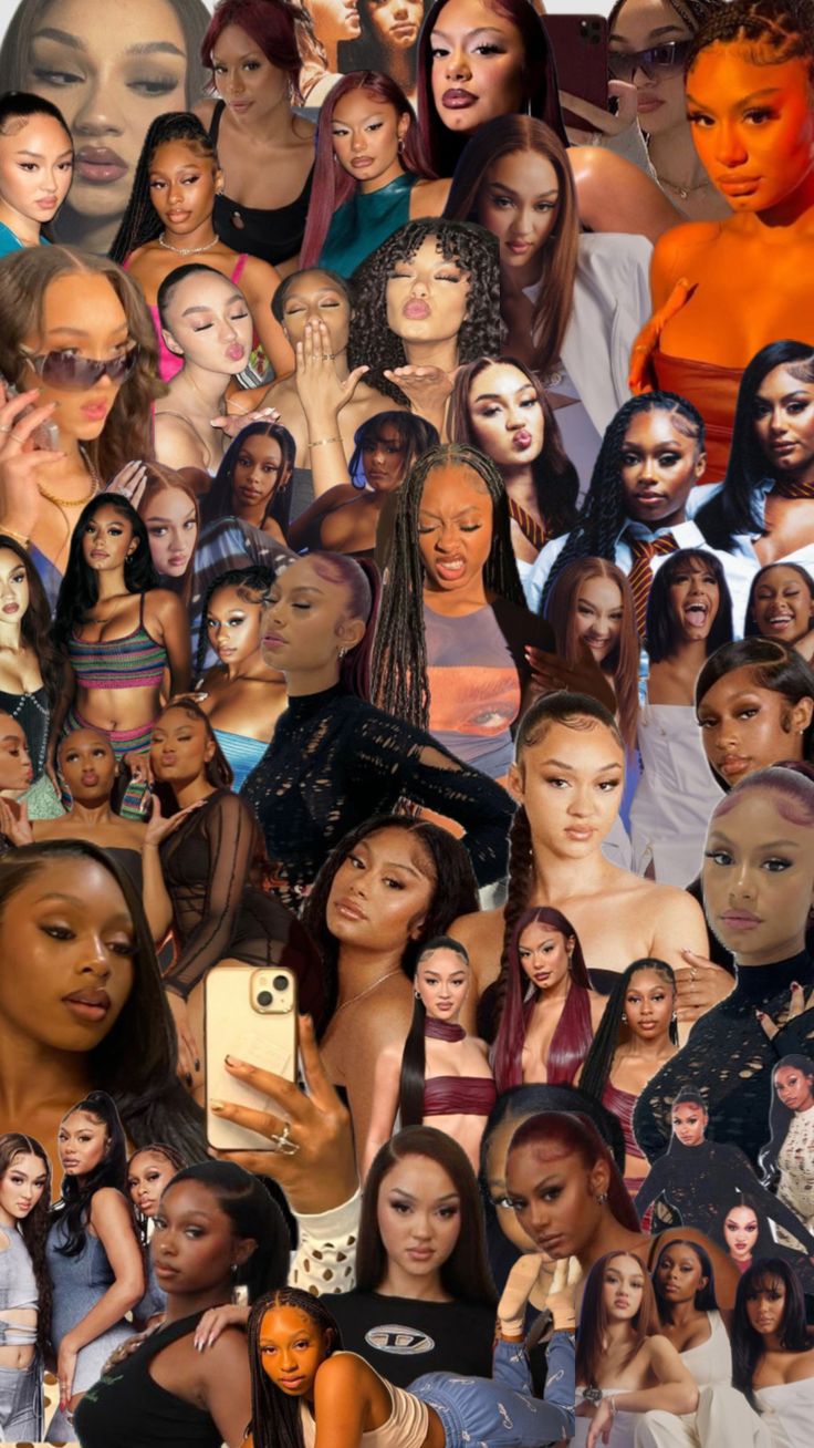 a collage of women with different skin tones and hair colors, all in one photo