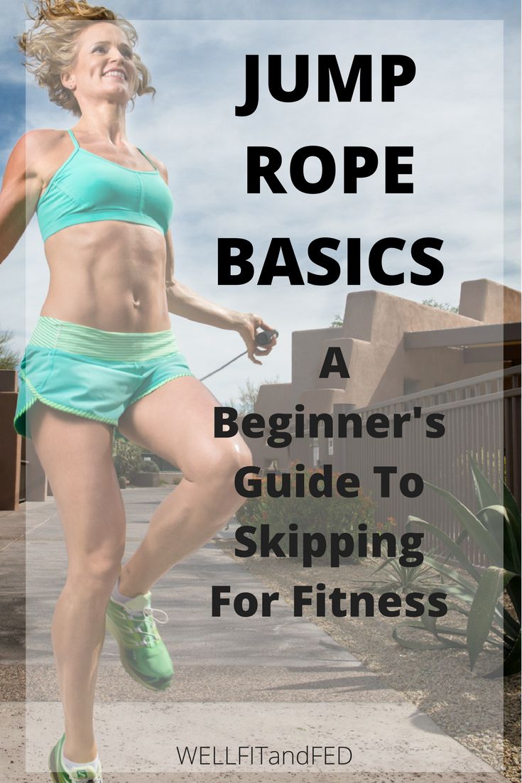 a woman running with the words jump rope basics in front of her, and an image of