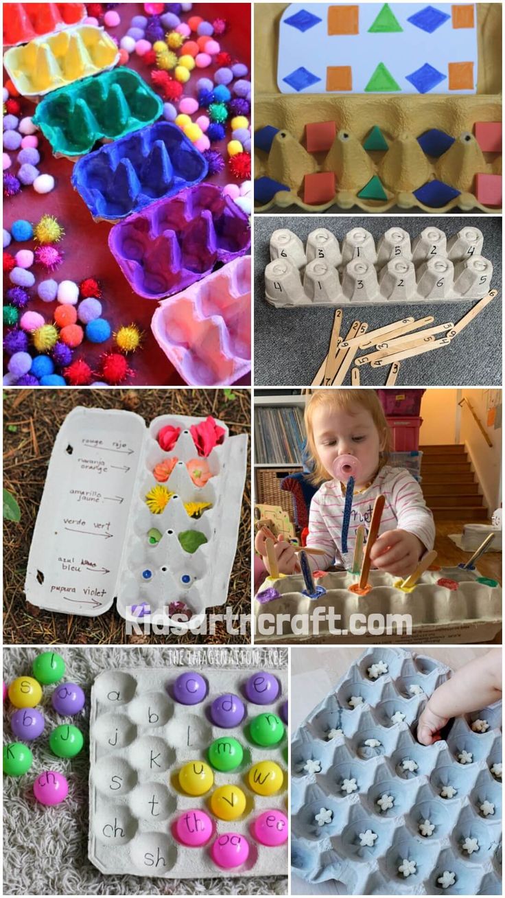 the collage shows different types of egg cartons, eggs and other things to do with them