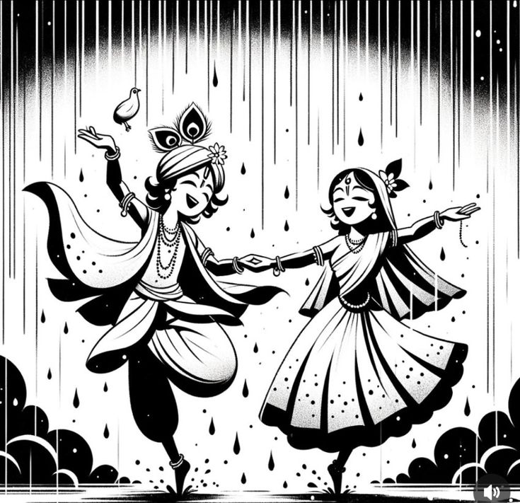 two women dancing in the rain with umbrellas on their heads and one holding hands