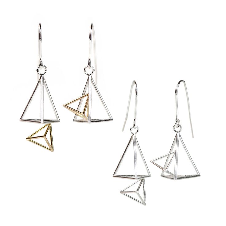 "Handmade asymmetric dangly earrings show contemporary design and fine quality with a high- polished finish.   -Material: sterling silver or sterling silver and 14k yellow gold -Size: 1'' x 0.5'' x 0.45'', 0.625\" x 0.5\" x 0.45\" Please follow the enclosed care card in your package to keep the jewelry in good condition." Modern Long Drop Linear Earrings As Gift, Modern Linear Long Drop Earrings, Contemporary Drop Earrings For Gift, Modern Long Drop Earrings, Modern Hypoallergenic Dangle Linear Earrings, Modern Hypoallergenic Linear Earrings, Modern Pierced Dangle Linear Earrings, Modern Pierced Long Drop Earrings, Modern Dangle Linear Earrings