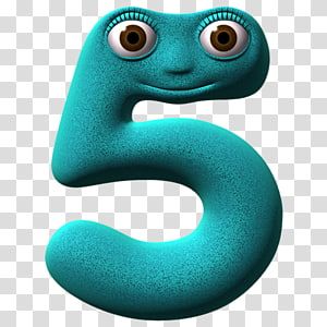 the number five with two eyes and one eye on it's face, which is blue