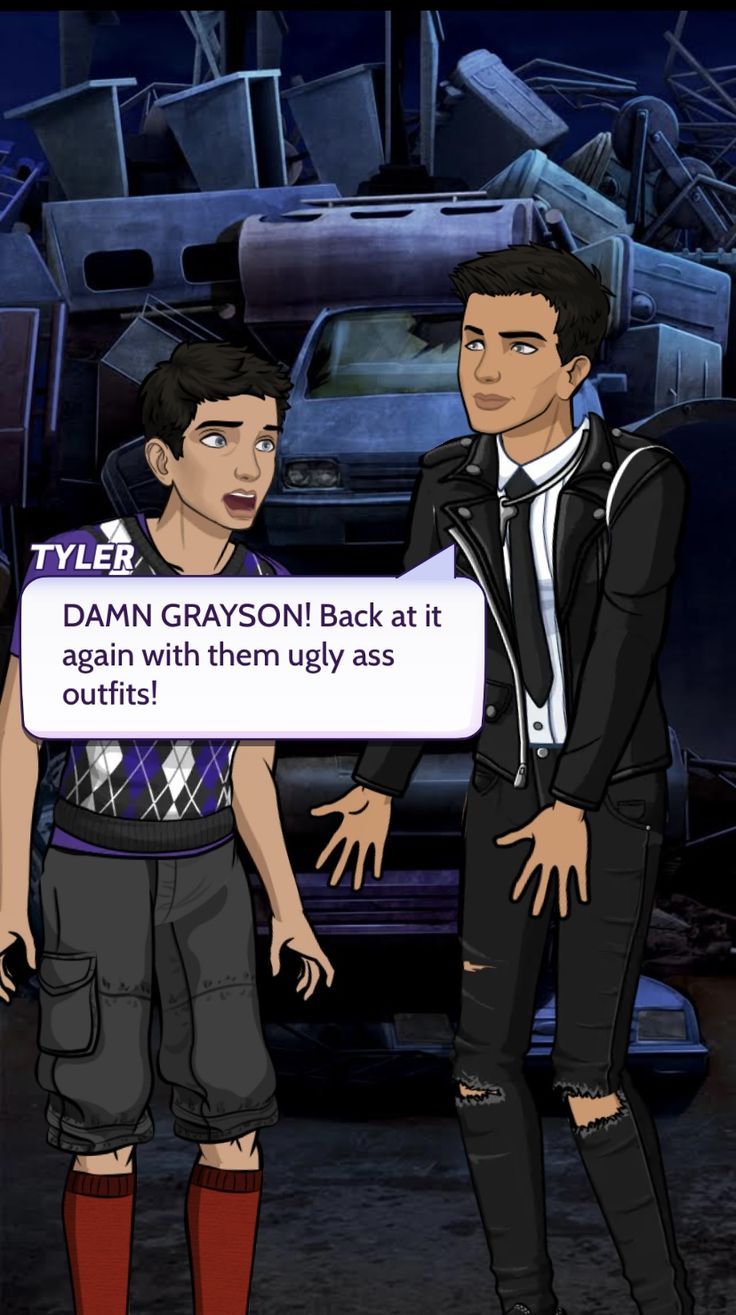 two young men standing next to each other in front of a pile of junk with the words damn grayson back at it