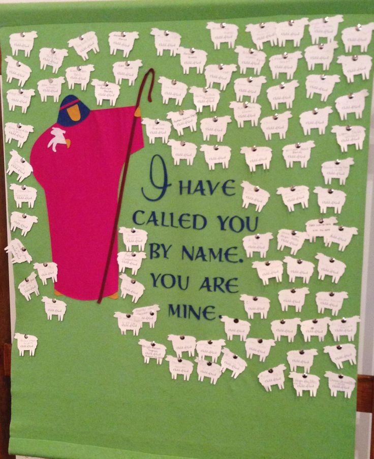 a green and white card with sheep on it that says i have called you by name, you are mine