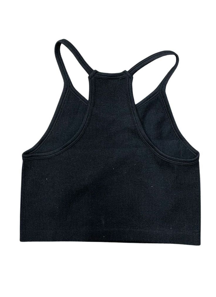 Everyone needs at least one of these go to Thick Rib Essential Racerback Halter Crop Cami's. They are a One Size Fits All One size fits S-XL Perfect tank to dress up or down Fabric: 92% nylon 8% spandex