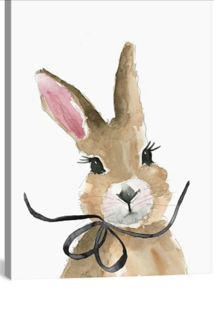 a painting of a rabbit with a ribbon around its neck