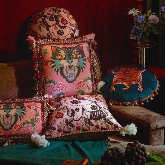 pillows and other decorative items on a table