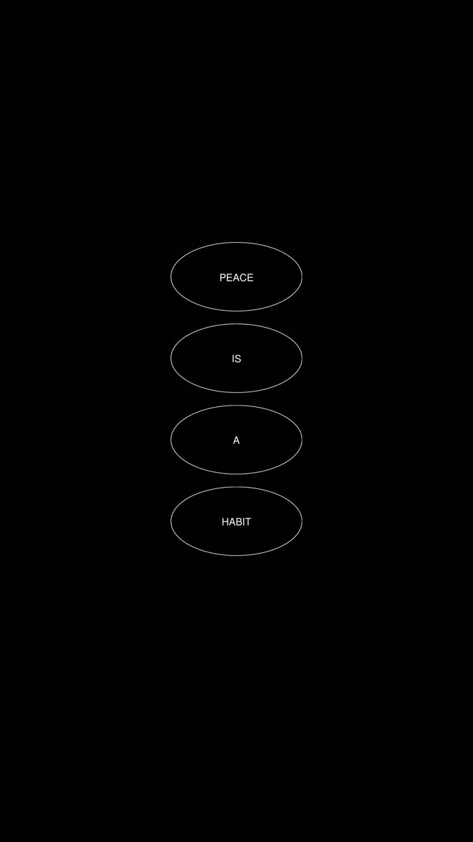 a black background with three circles and the words peace is a habit