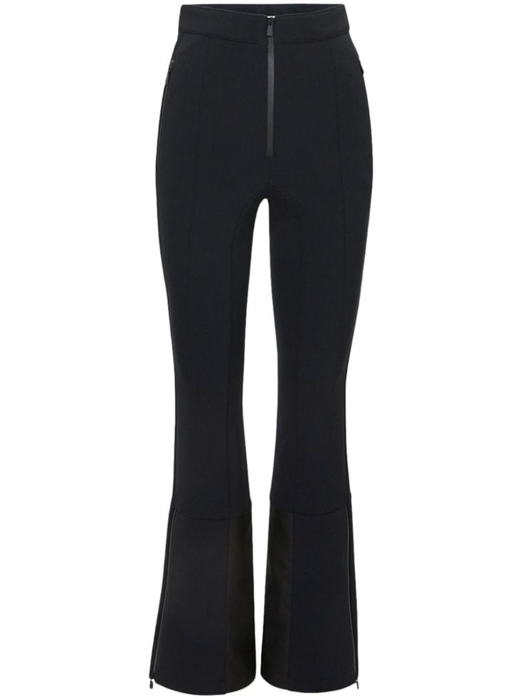 black flared high waist front zip fastening two side zip-fastening pockets ankle zips Ski Trousers, Classic Corvette, Black Flare, Flare Leggings, Ski Wear, Bottoms Pants, Side Zip, Womens Bottoms, Skiing